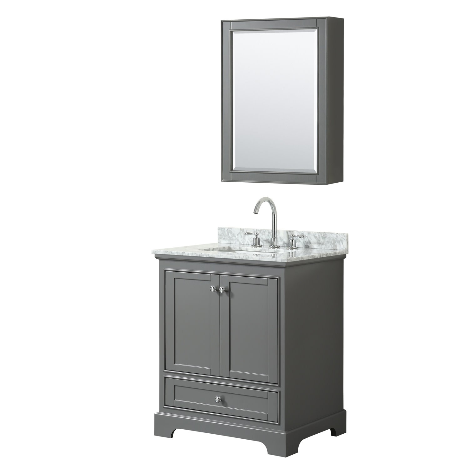 Wyndham Collection WCS202030SCMUNSMED Deborah 30″ – White / White Carrara Marble