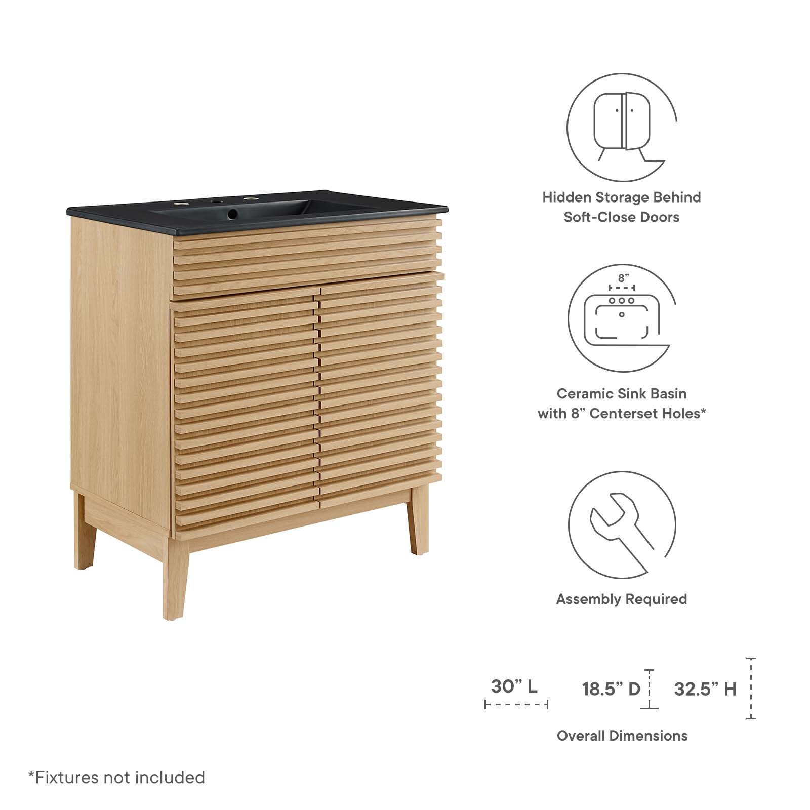 Modway Render 30″ Bathroom Vanity With Sink in Oak Black