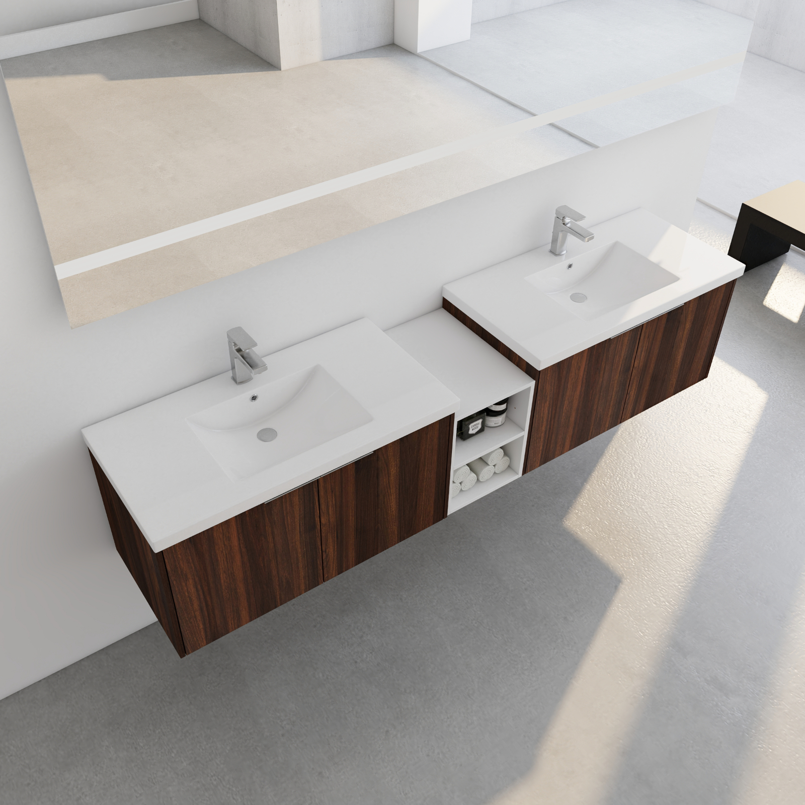 84″ Wall Mounted Bathroom Vanity Sink W/Resin Sink Basin and Small Side Cabinets
