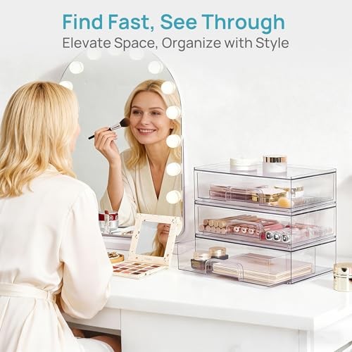 12.1”W Clear Stackable Storage Drawers,2 Pack Acrylic Plastic 2pack Wide