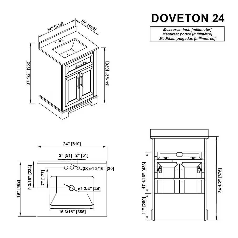 Doveton 24 In. Single Sink Freestanding White Bath Vanity with White Engineered