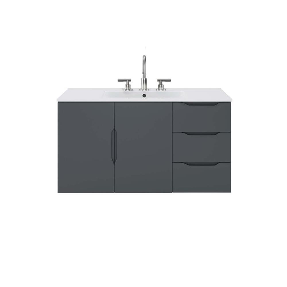 Modway Vitality 36″ Modern Wood/Ceramic Bathroom Vanity in Gray/White
