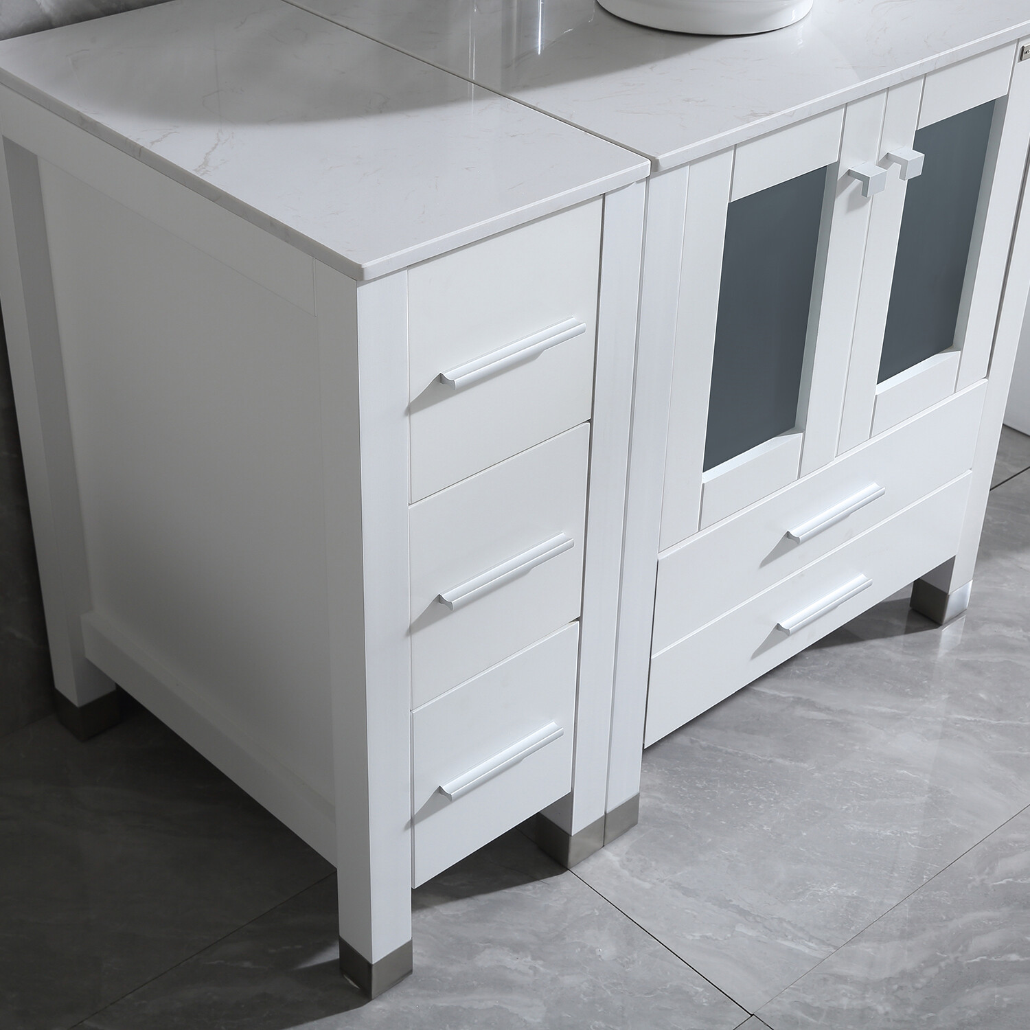 36″ Bathroom Vanity Cabinet Ceramic Vessel Sink Stone Top w/Mirror & Drain Combo