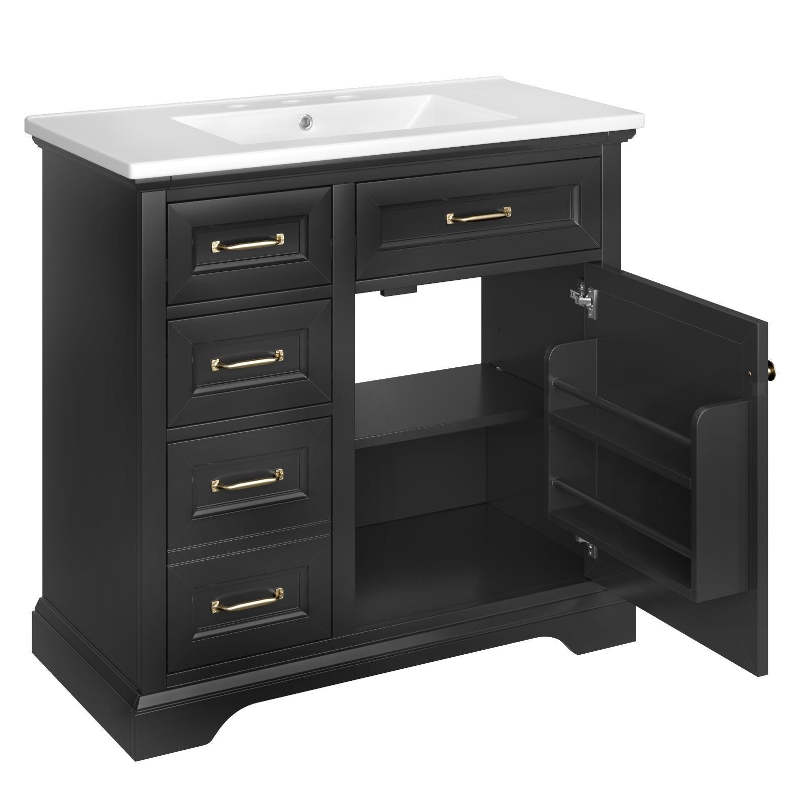 Modern 36-Inch Black Bathroom Vanity with Ceramic Sink, Soft-Close Door, 4