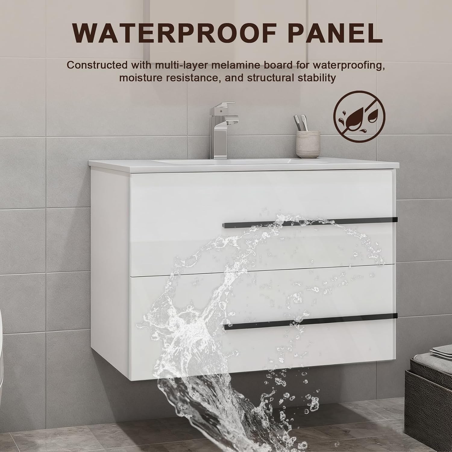 30 inch Floating Bathroom Vanity with Sink Space Saving Fluted Design for Small