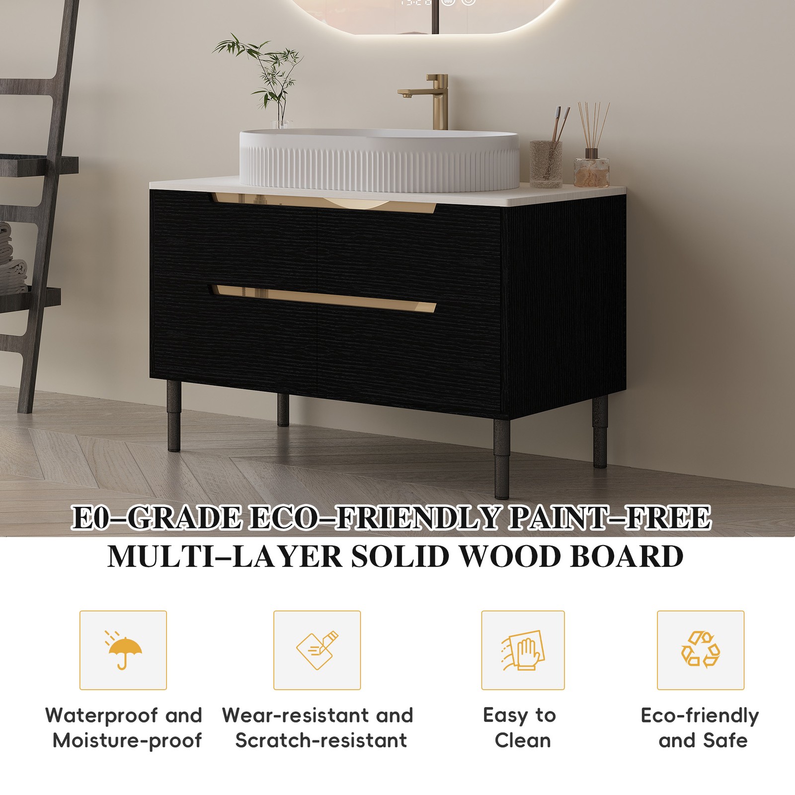 36 Inch Bathroom Vanity with Ceramic Sink & Soft-Close Drawers
