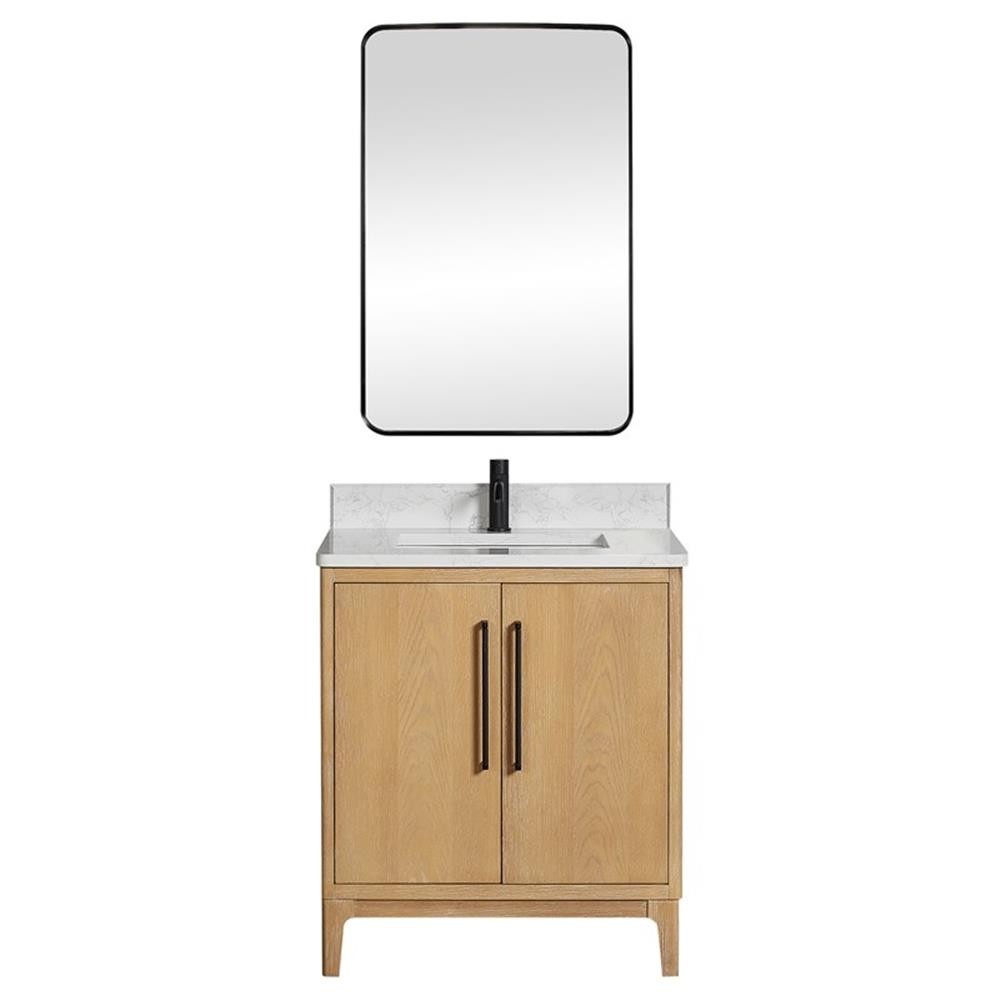 Gara 30″ Single Bath Vanity in Washed Ash Grey w/ White Grain Composite & Mirror