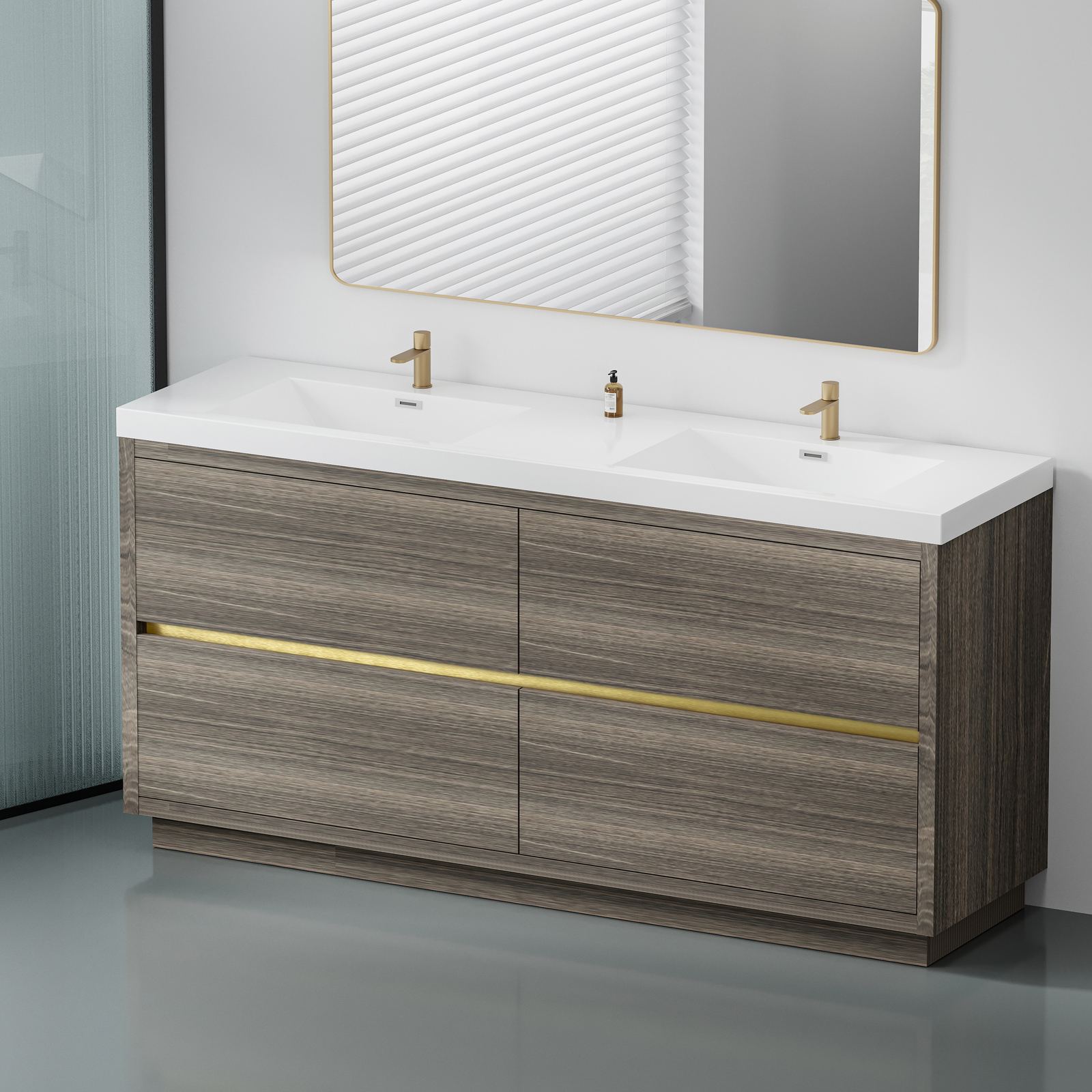 72″ Floating Wall-Mounted Bathroom Vanity W/ 4 Drawers Double Stone Resin Sinks