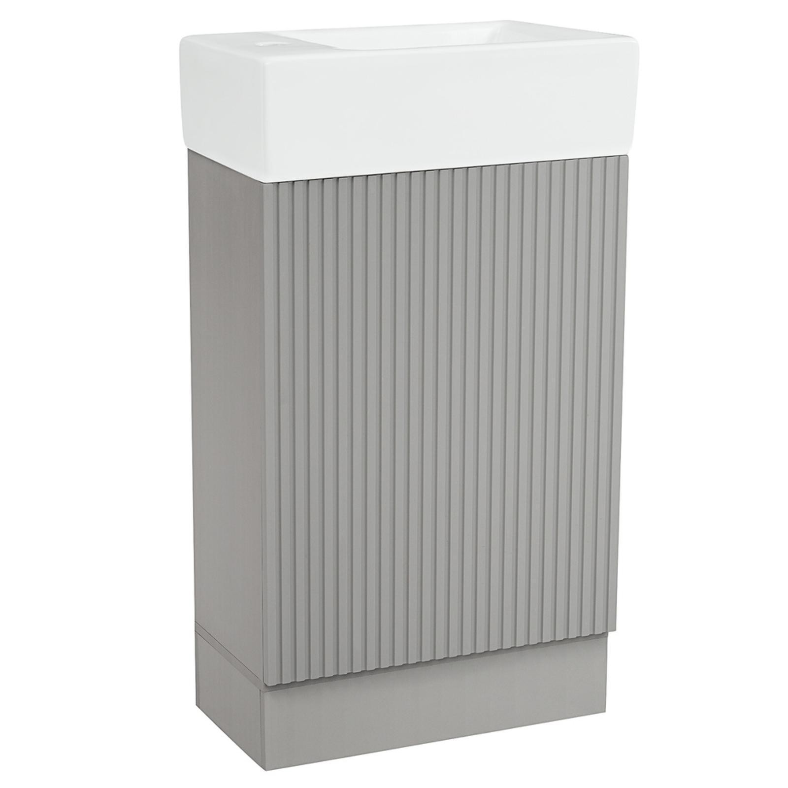 Space Saving Grey Bathroom Vanity Sink with Shelves and Toilet Paper Holder for