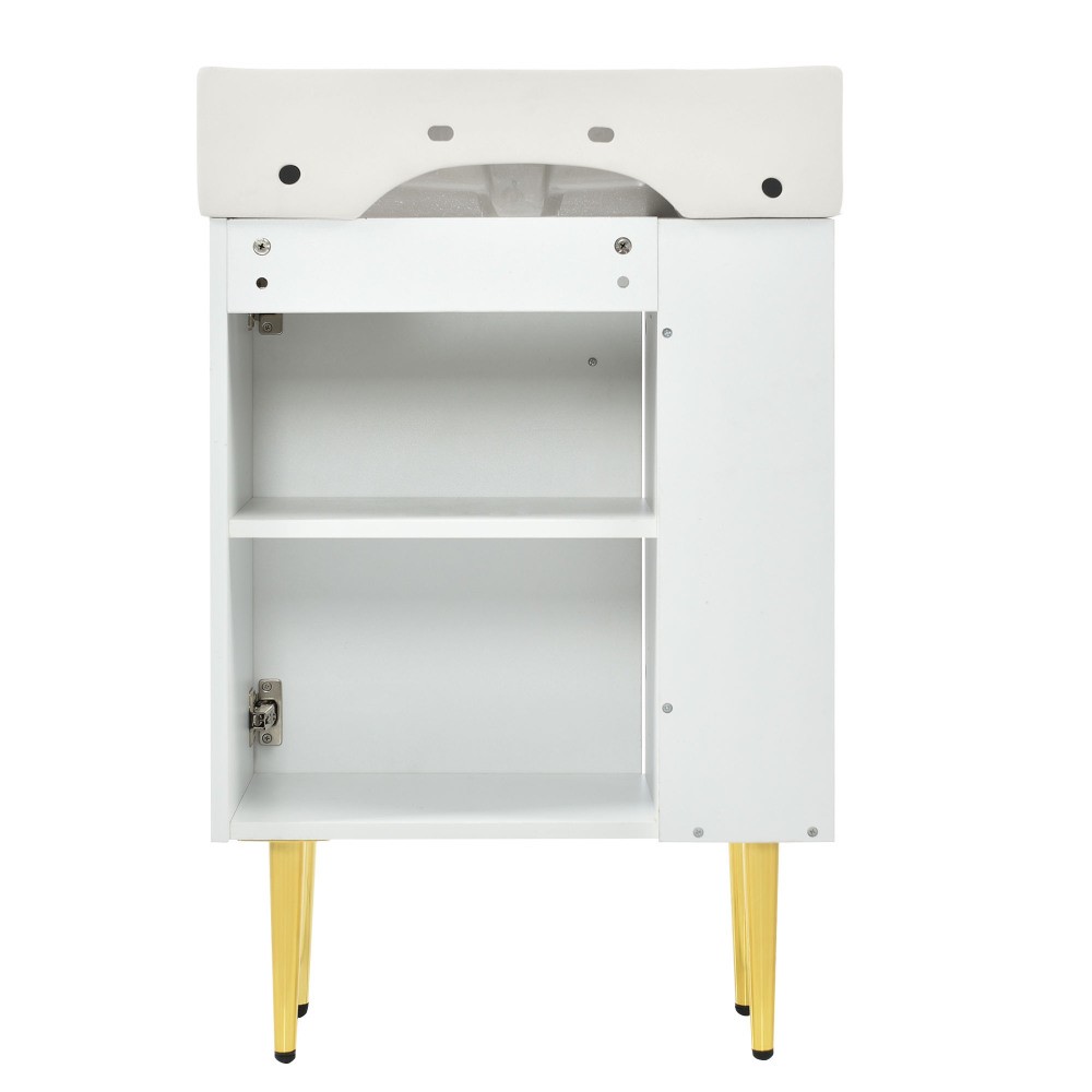 21.6 in Bathroom Vanity Cabinet Only White MDF Ceramic with Soft Close Door
