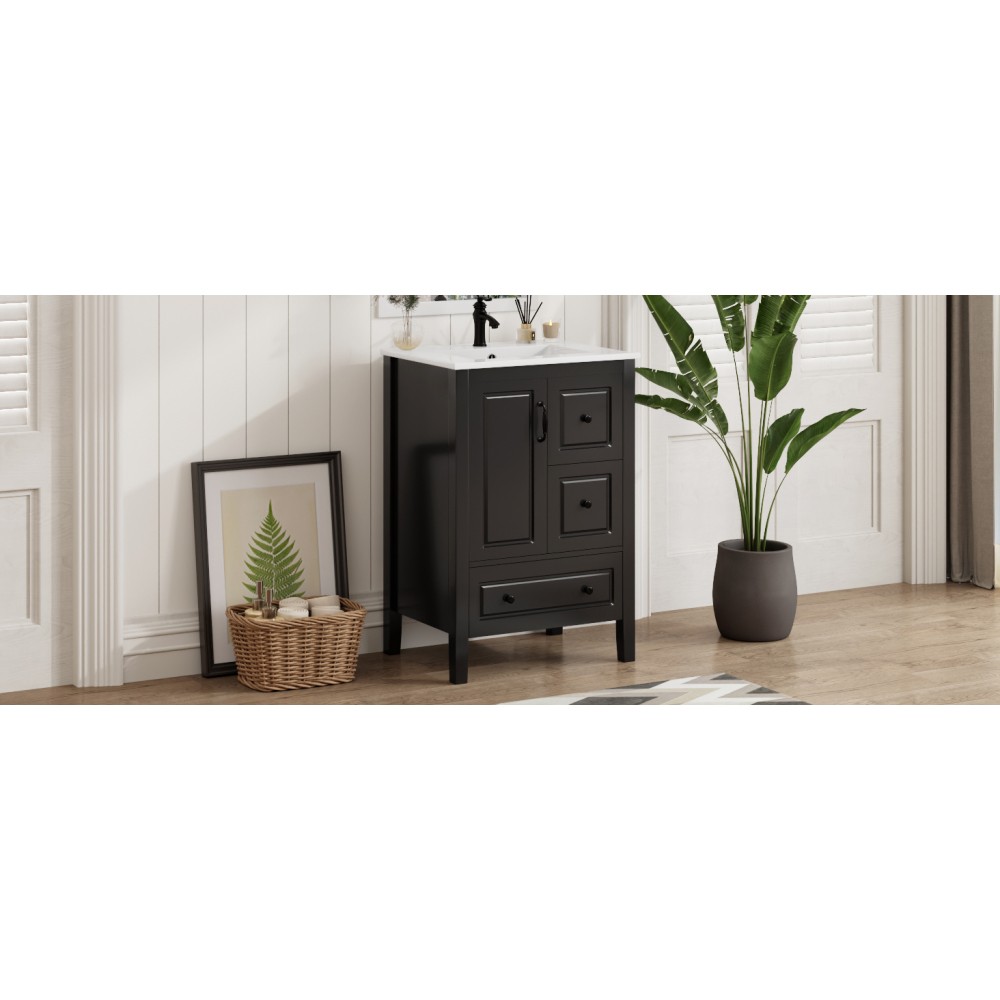 24 inch Bathroom Vanity with Sink, One Cabinet with Soft-closing Door