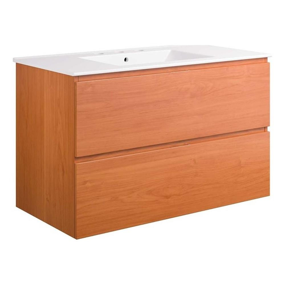 Pemberly Row Contemporary Bathroom Vanity in Cherry White Finish