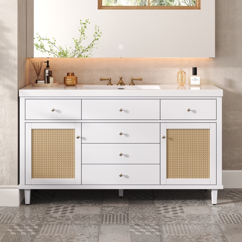 60 Inch Bathroom Vanity with SMC Sink, Modern Spacious Bathroom Storage Cabinet