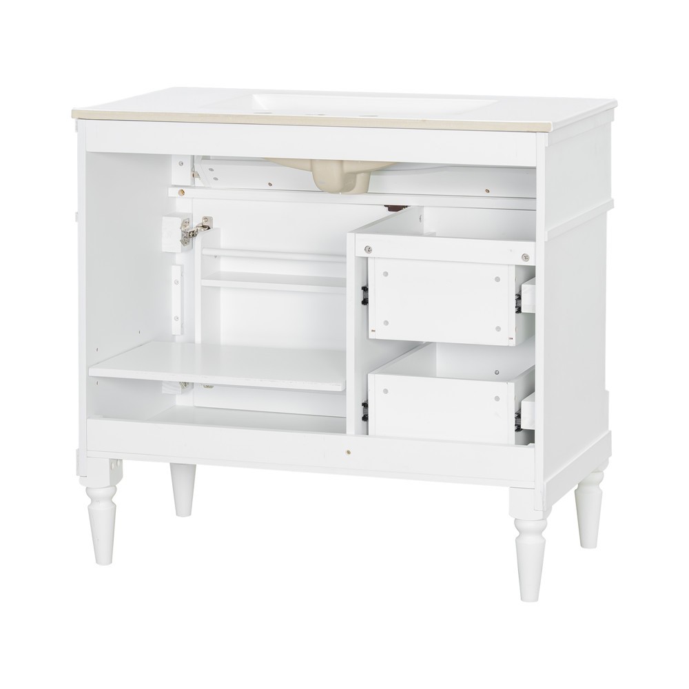 36″ Bathroom Vanity w/ Sink, Freestanding Vanity Cabinet, Door Shelf, 2 Drawers