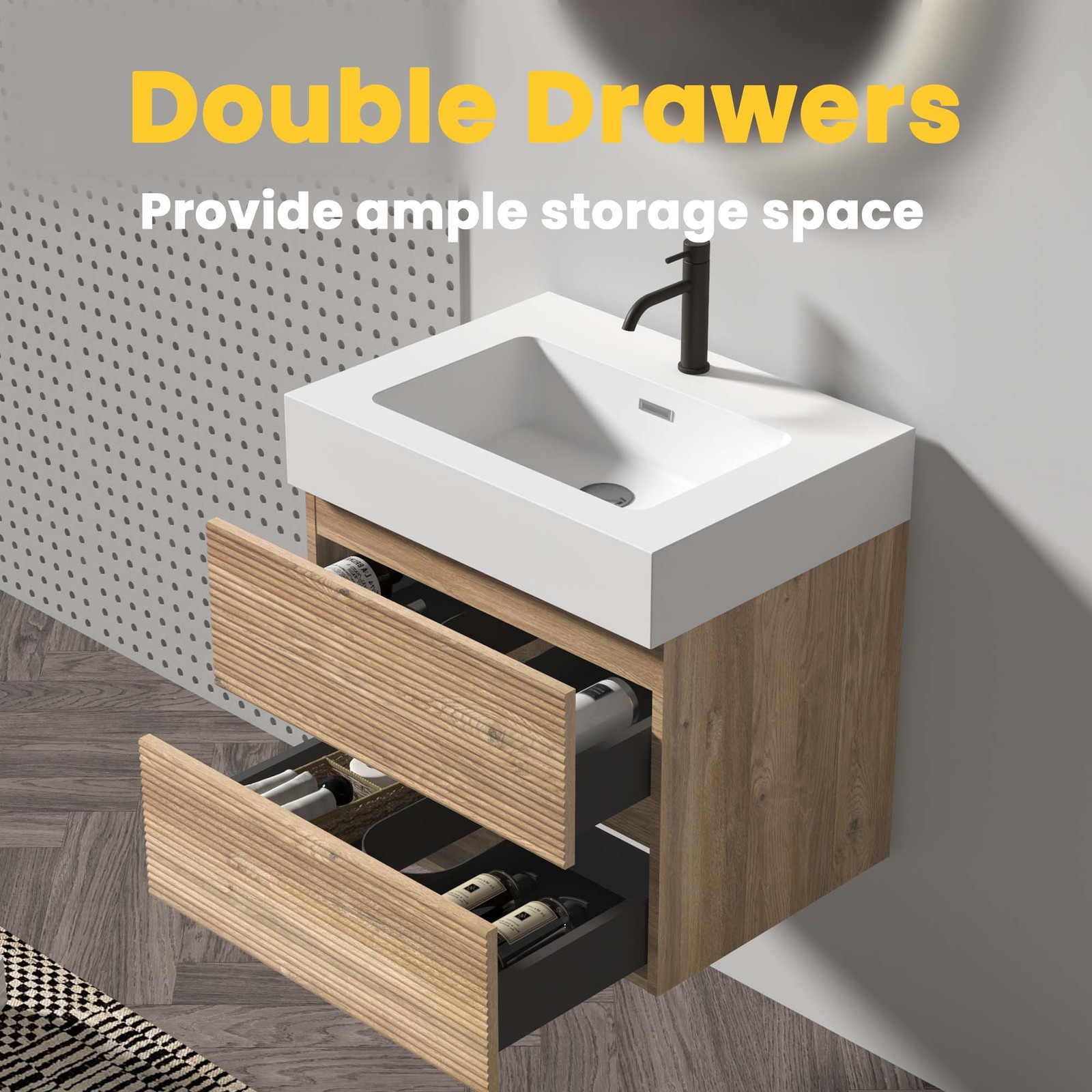 24″ Rough Oak Wall Mounted Bathroom Vanity with White Glossy Sink