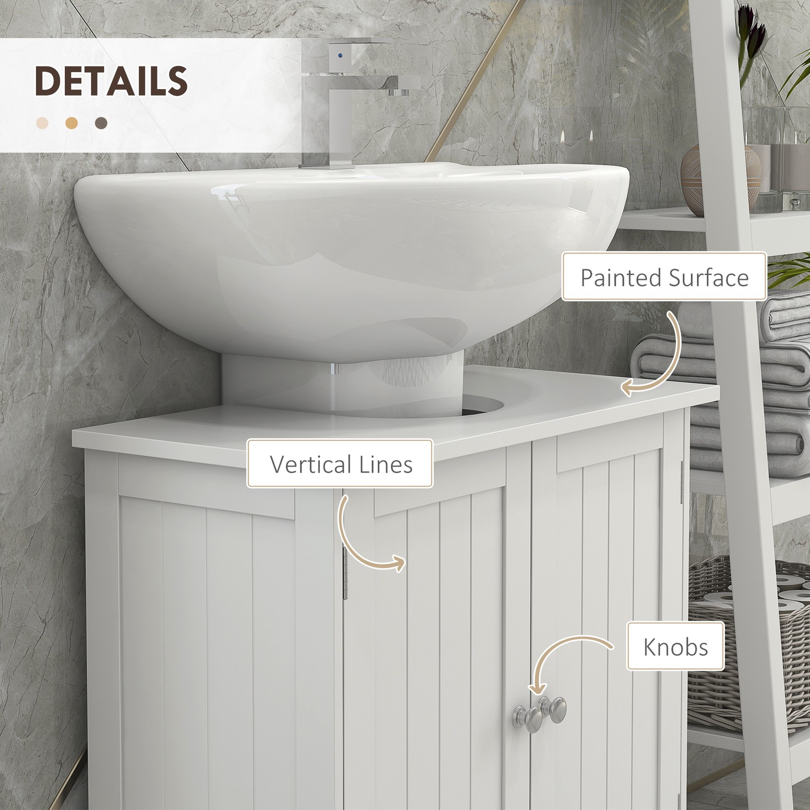 Under Sink Bathroom Cabinet, Pedestal Sink Storage Cabinet with 2 Doors