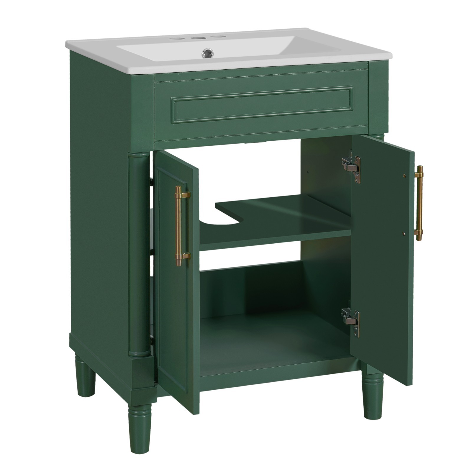 24″ Bathroom Vanity with Integrated Ceramic Sink, Bathroom Cabinet with 2 Doors