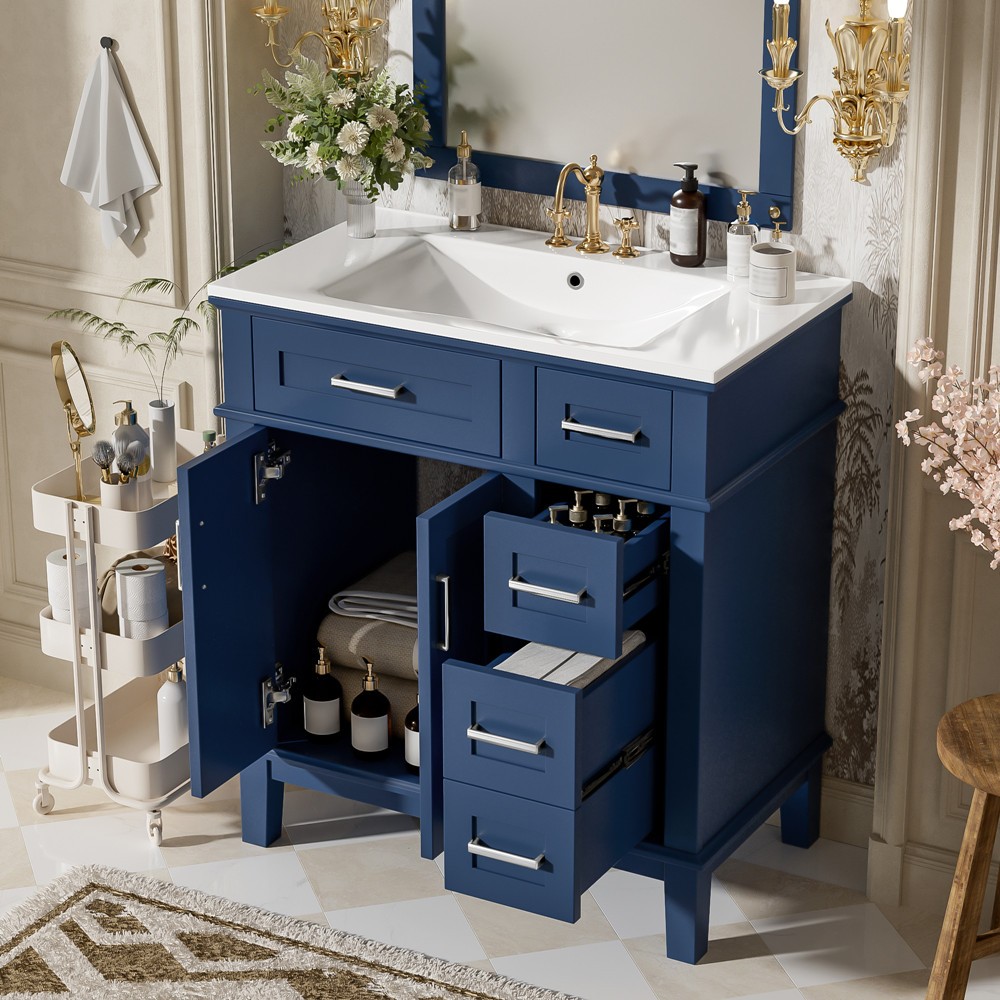 30″ Bathroom Vanity w/Sink, Freestanding Vanity Storage Cabinet, 2 Drawers,Doors