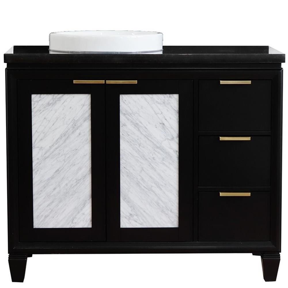 Pemberly Row 43″ Solid Wood Vanity with Left Round Sink in Blue/Black Galaxy