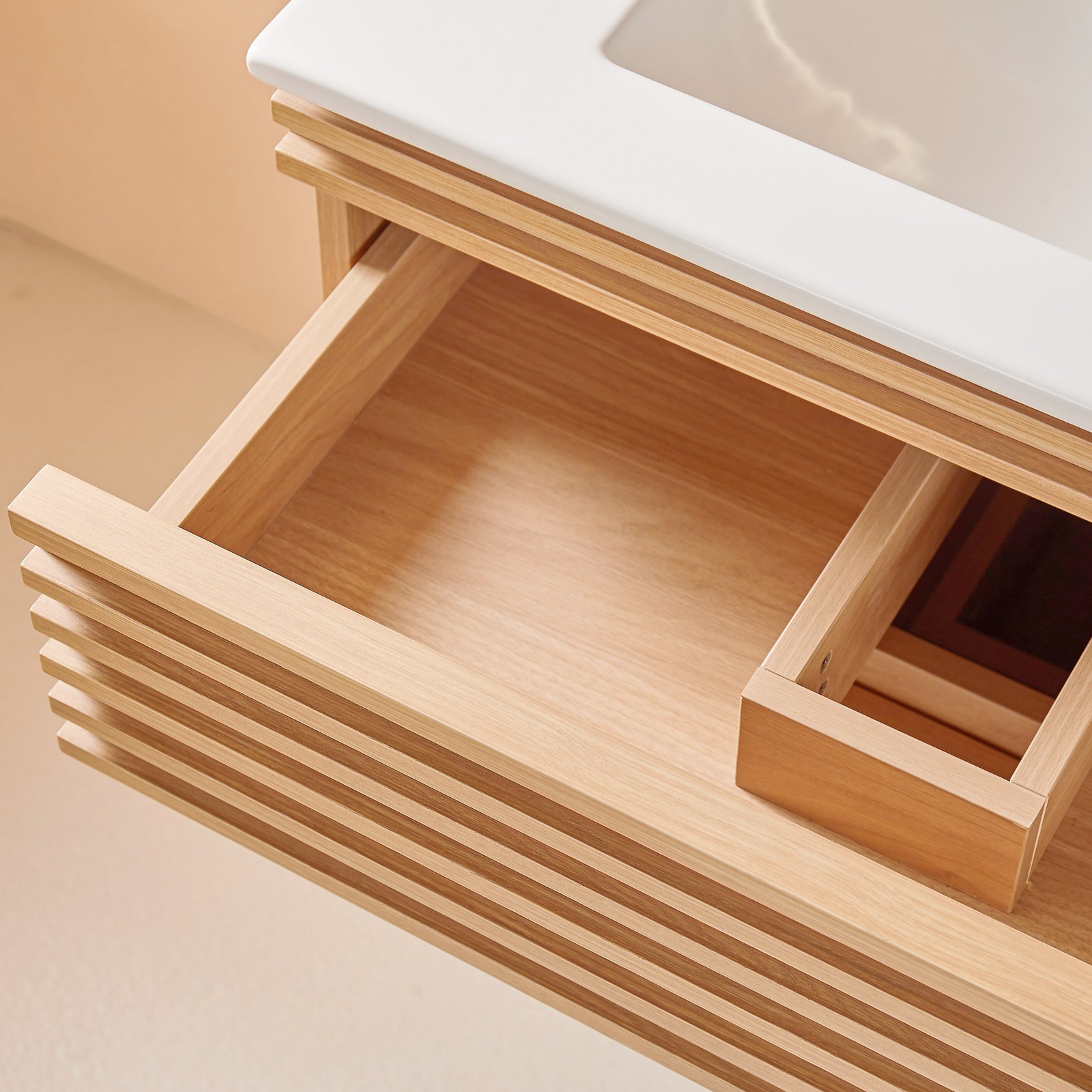 30″ Wooden Floating Bathroom Vanity W/ Ceramic Sink Wall Mounted Undermount Sink