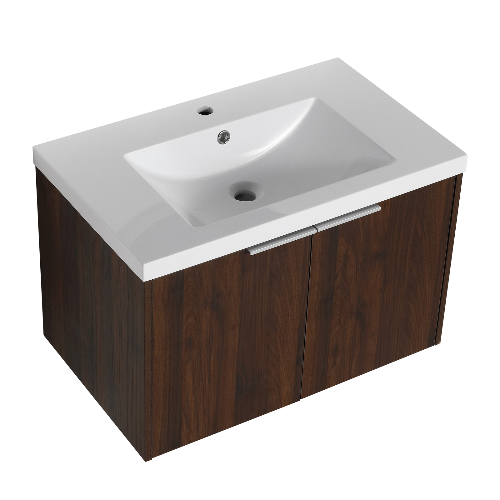2X 30″ Bathroom Vanity Cabinet With Resin Sink +12″ Small Storage Shelves Walnut