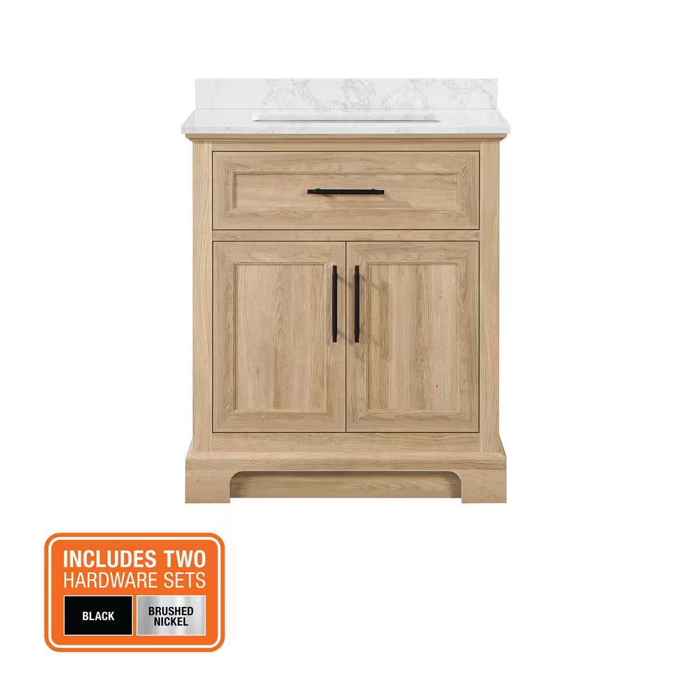 Doveton 30 In. Single Sink Freestanding Weathered Tan Bath Vanity with White Eng