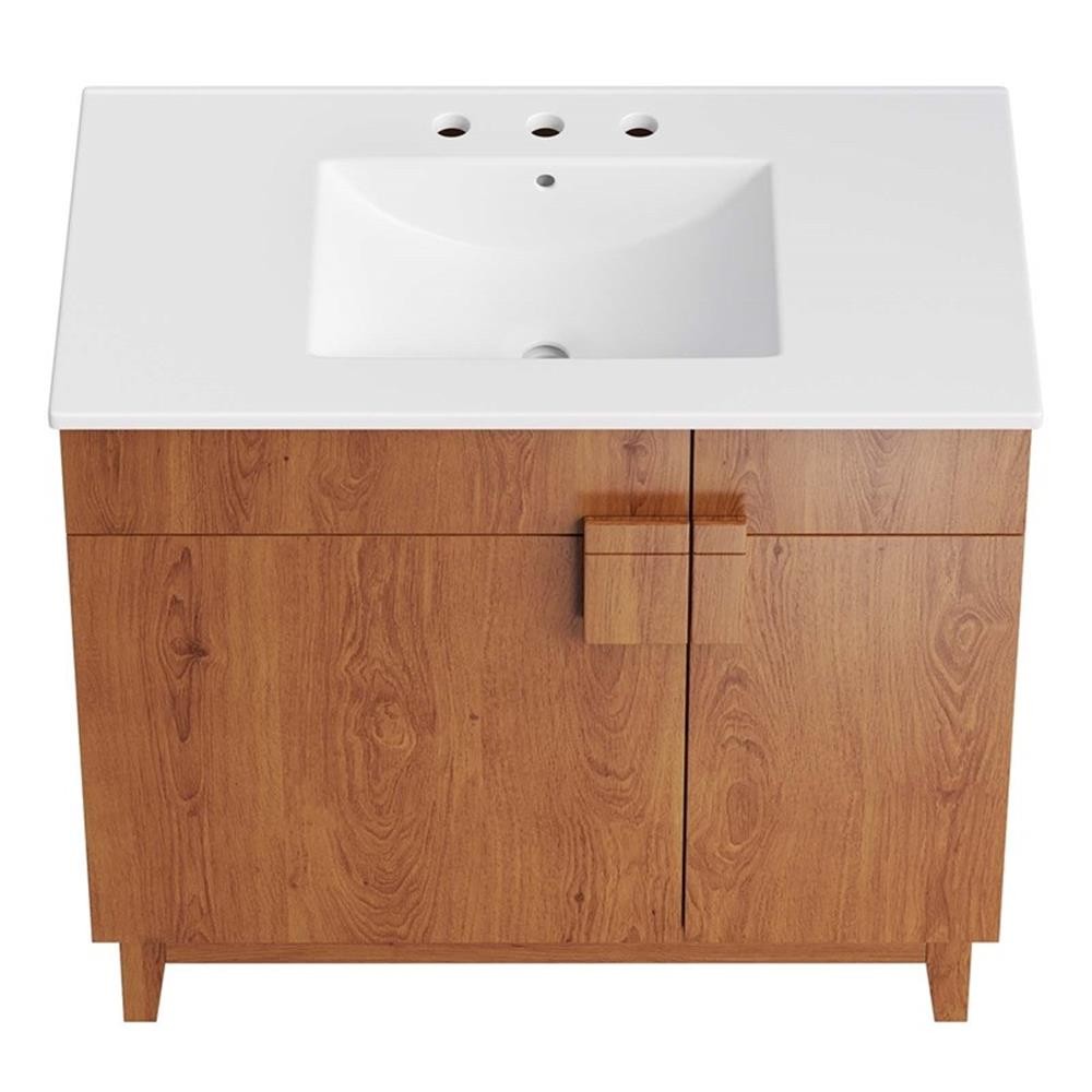 Pemberly Row 36″ Wood Bathroom Vanity with Tapered Legs in White/Walnut