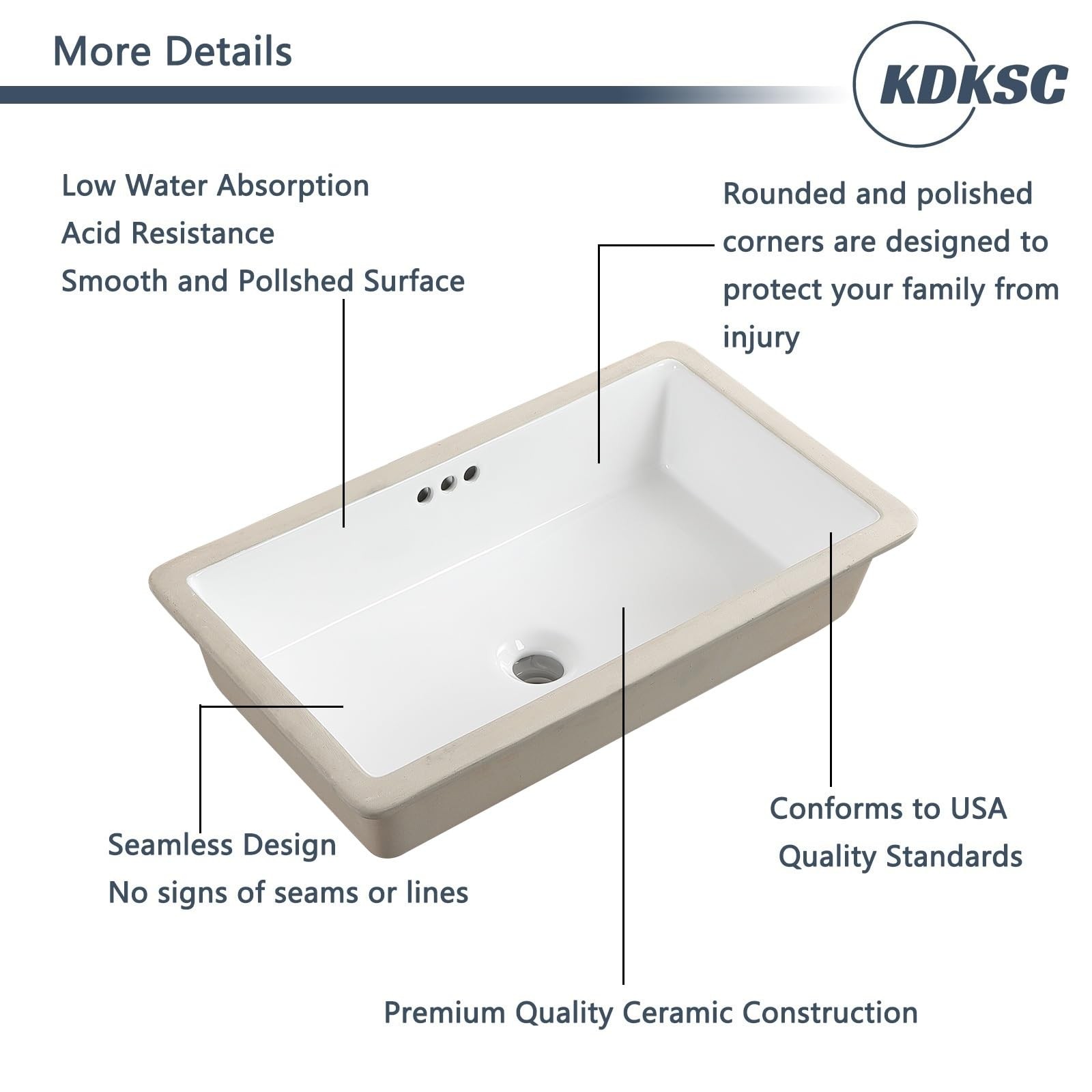 24 Inch Undermount Bathroom Sink Rectangular Undermount Sink White Ceramic Un…