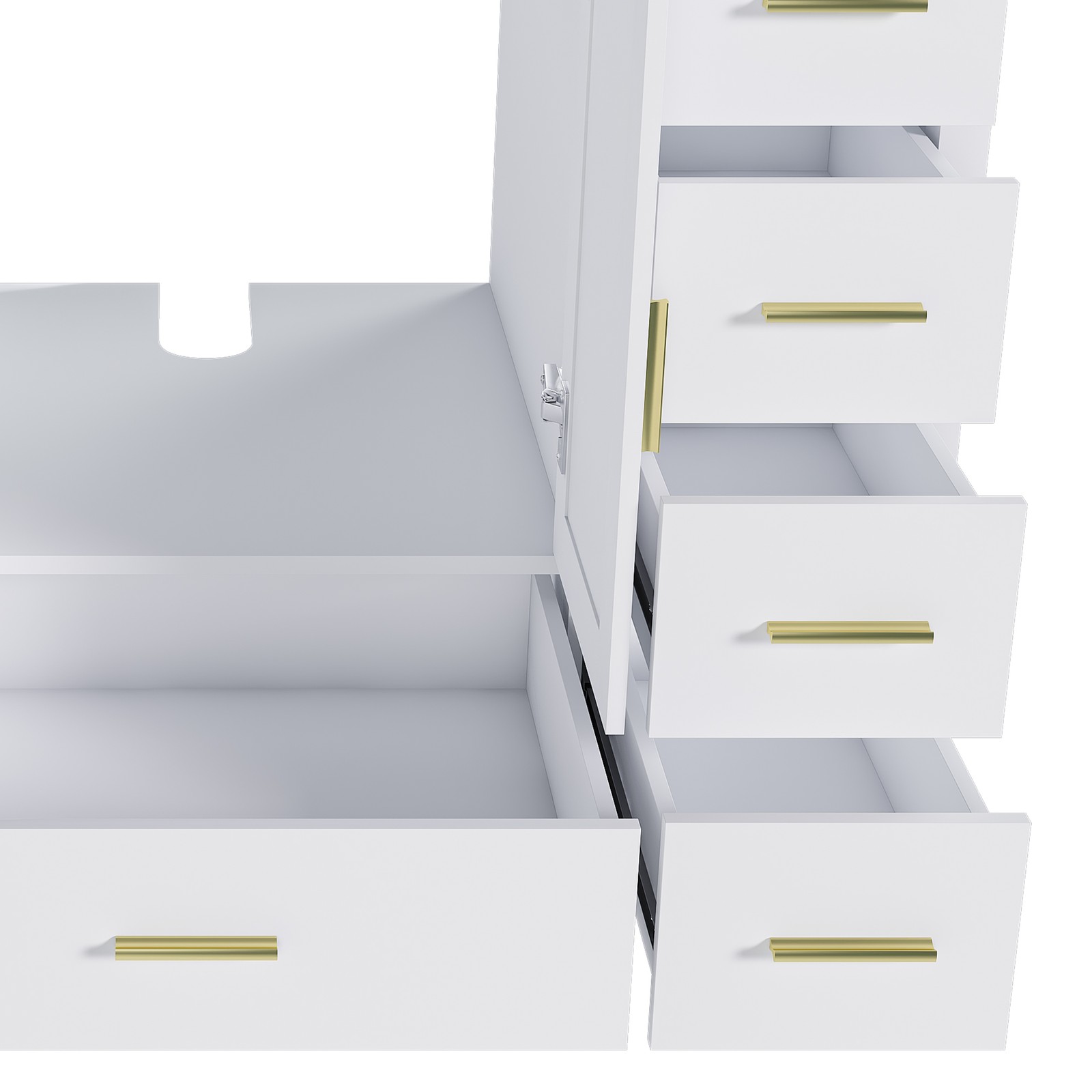 42″ Bathroom Vanity Base Cabinet 2 Doors 9 Drawers White