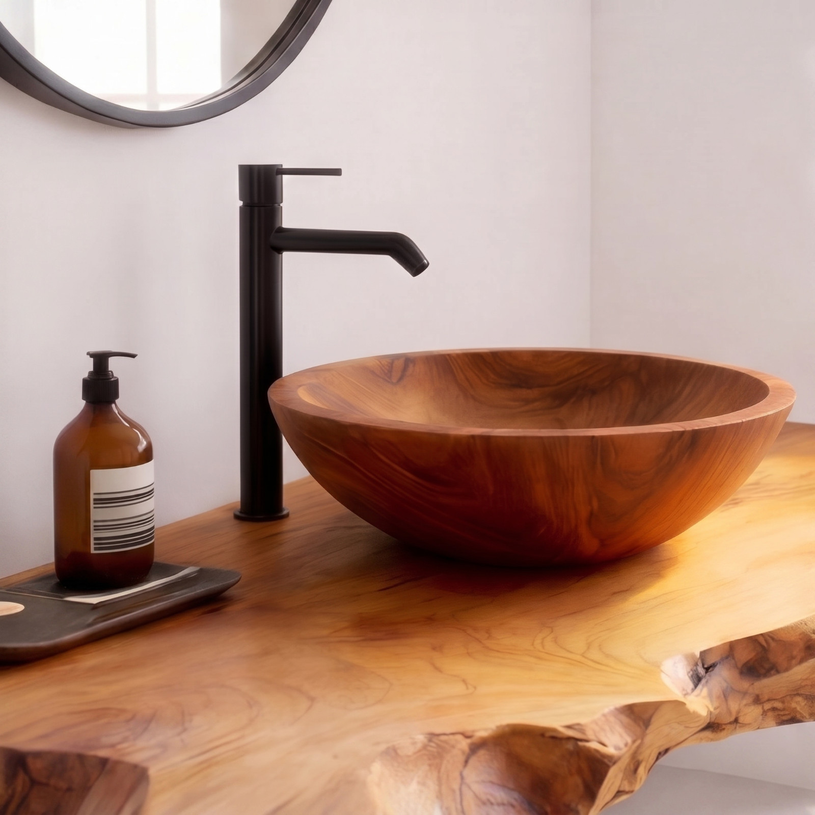 Organic Modern Bathroom Vanity – Natural Edge Solid Wood Slab Sink Console