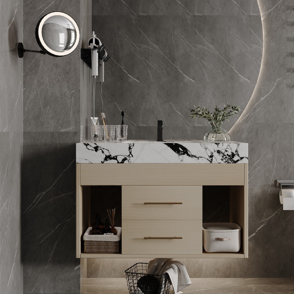 29.9″ Modern Floating Bathroom Vanity w/ Sintered Stone Top & Ceramic Sink