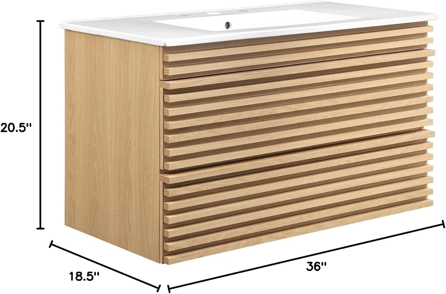 36″ Oak White Wall-Mount Bathroom Vanity – Stylish & Space-Saving Design