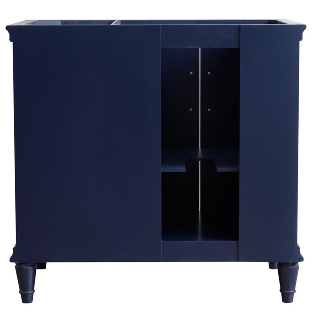 37 in. Single Wooden Vanity Blue White Carrara Oval Left Door.Left Sink