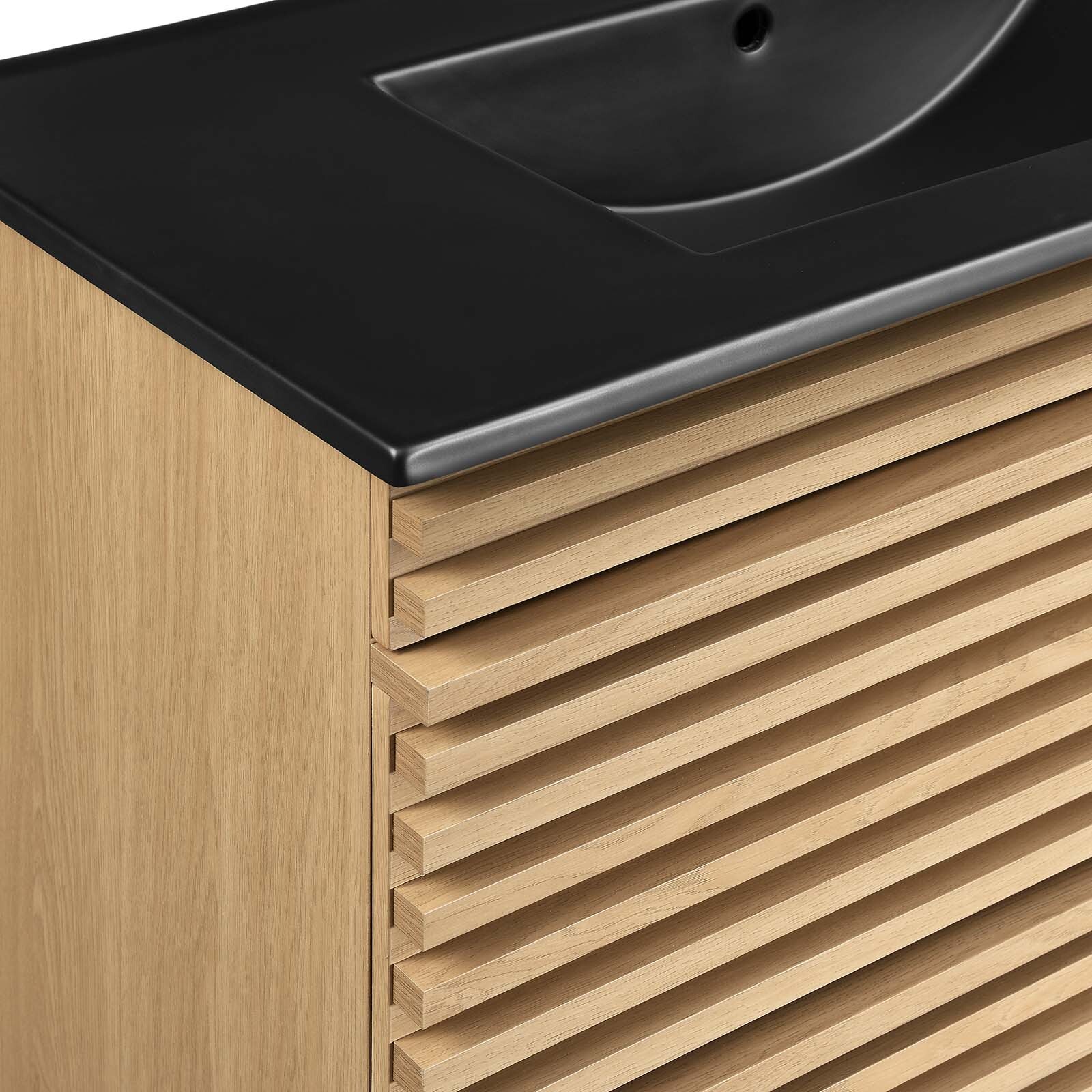 Modway Render 36″ Wall-Mount Bathroom Vanity in Oak Black