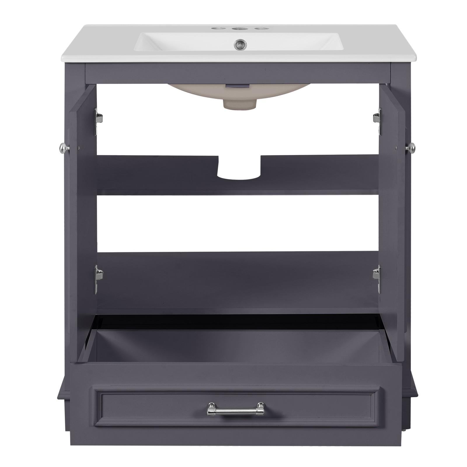 30.5″ Bathroom Vanity with Ceramic Sink, 2 Soft Close Doors, Solid Wood Frame