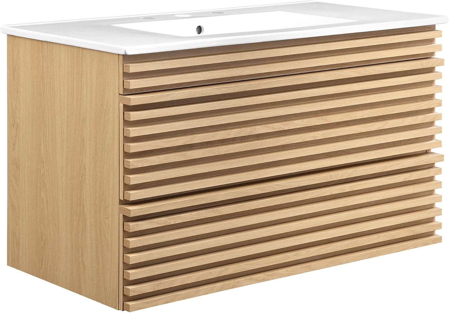 36″ Oak White Wall-Mount Bathroom Vanity – Stylish & Space-Saving Design