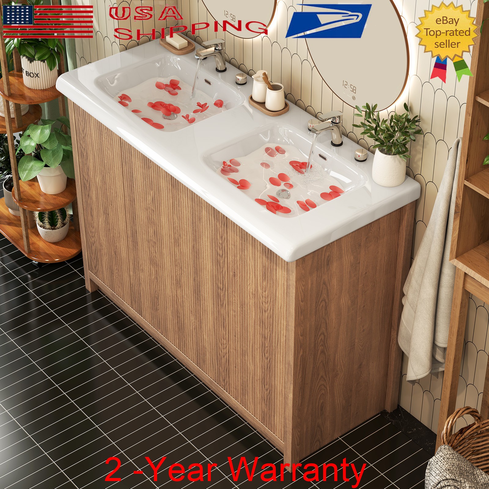 47.3″ Bathroom Vanity w/ Double Sink Storage Cabinet Set with Doors FreeStanding