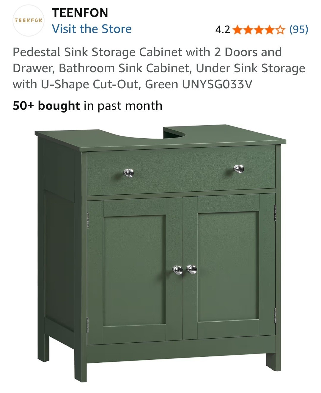 Pedestal Sink Storage Cabinet with 2 Doors and Drawer, Bathroom Sink Cabinet,…