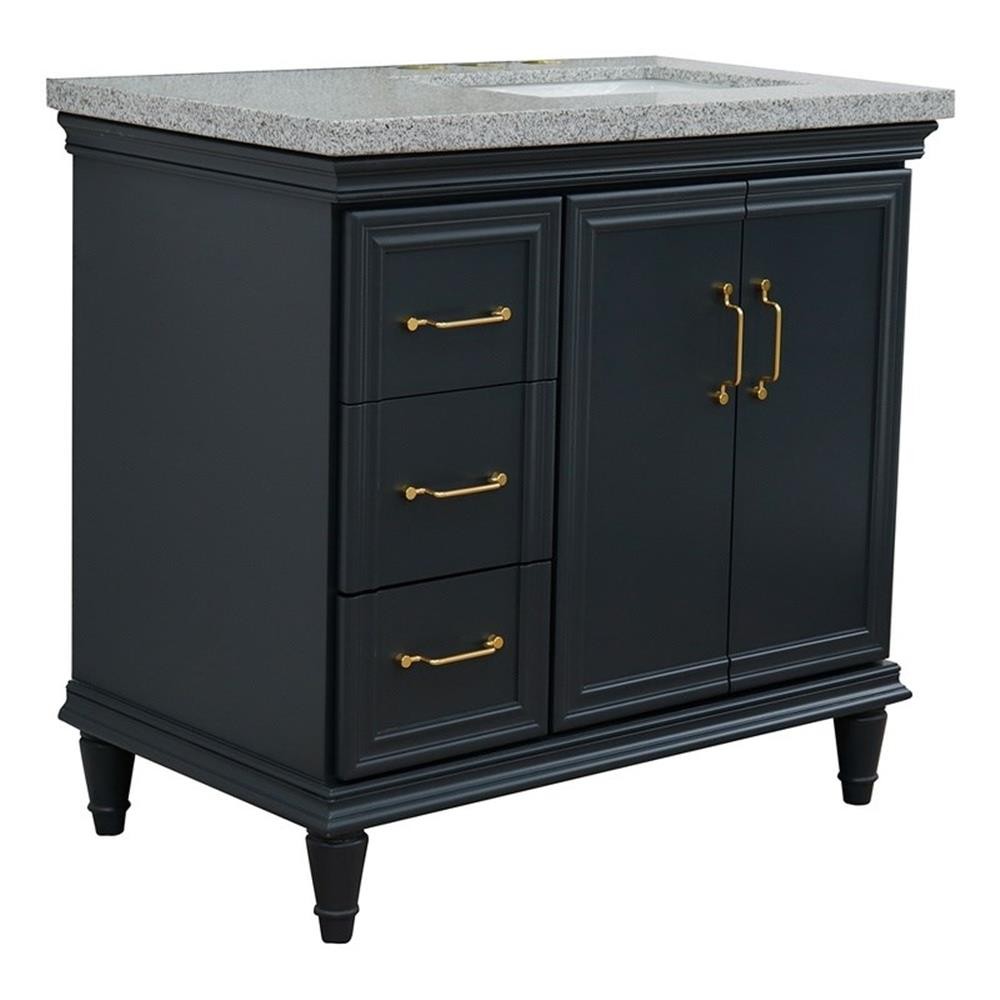 37 in. Single Vanity Dark Gray Gray Granite Rectangle Right Door.Right Sink