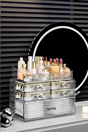 Stackable Organizer, Acrylic Cosmetic Organizer (1 Base, 4 Drawers) with Top