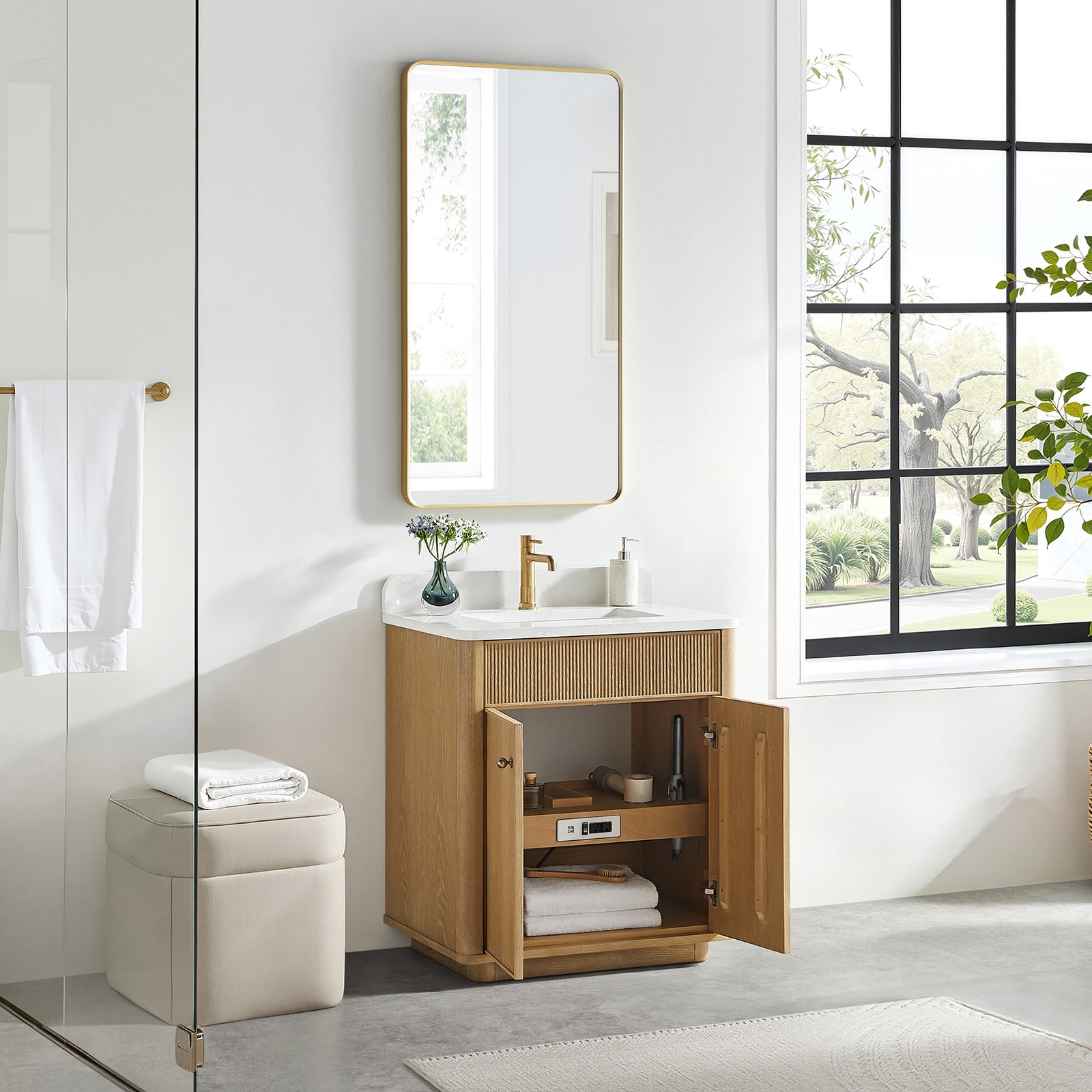 Zogno 30″ Solid Wood Single Bath Vanity in Washed Ash Gray with White Stone Top