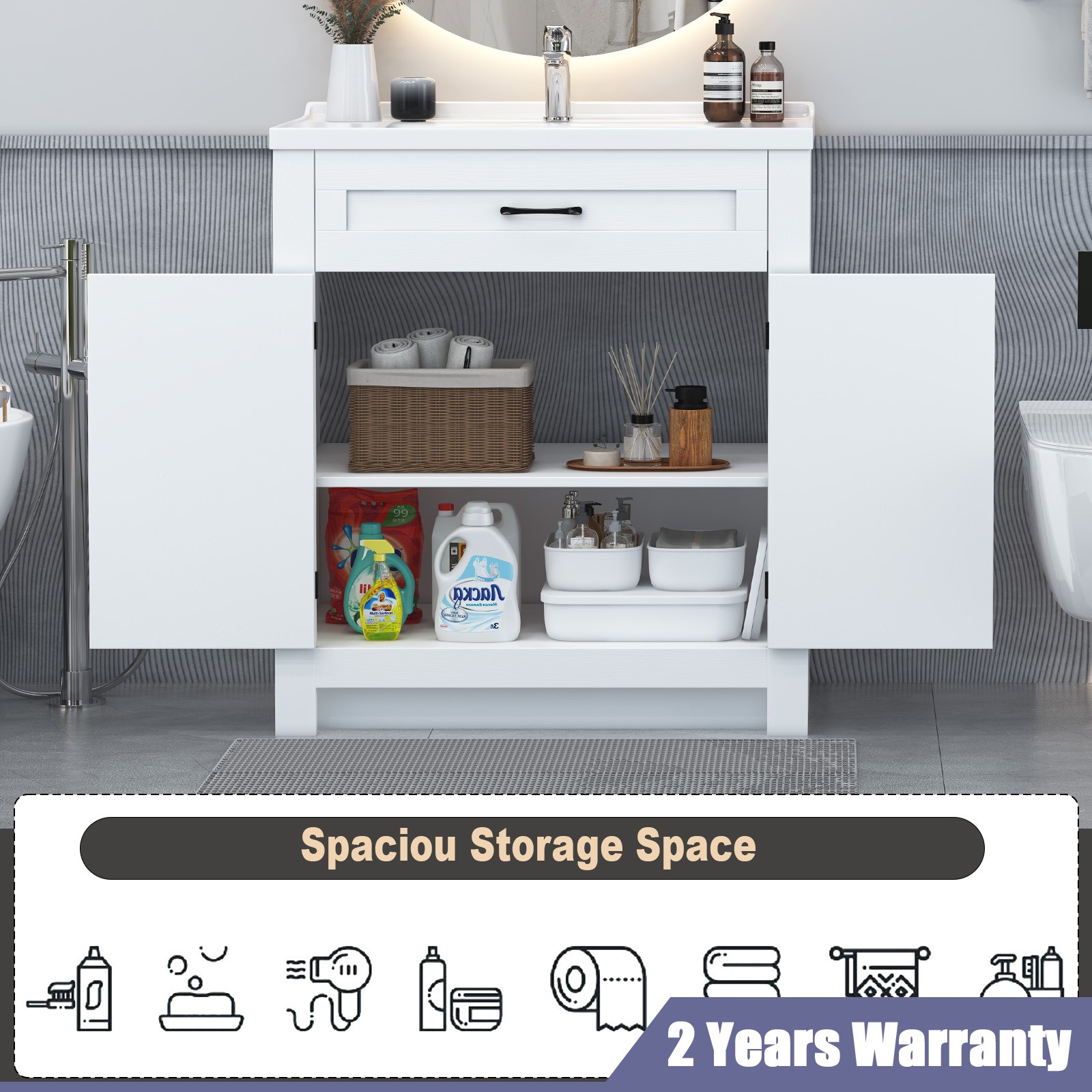 Modern Bathroom Sink Cabinet & Wash Basin Sink Cabinet with Door Waterproof