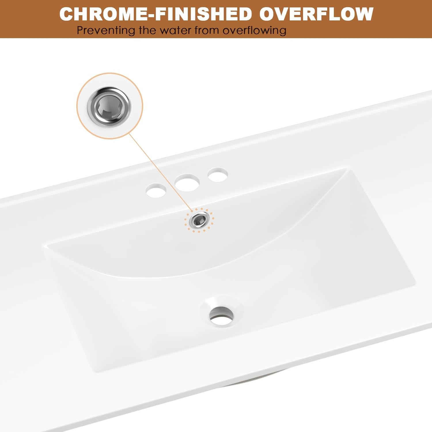 ROOMTEC 30″X18¼” Bathroom Vanity Sink Top with Three Holes, Ceramic Vanity Sink