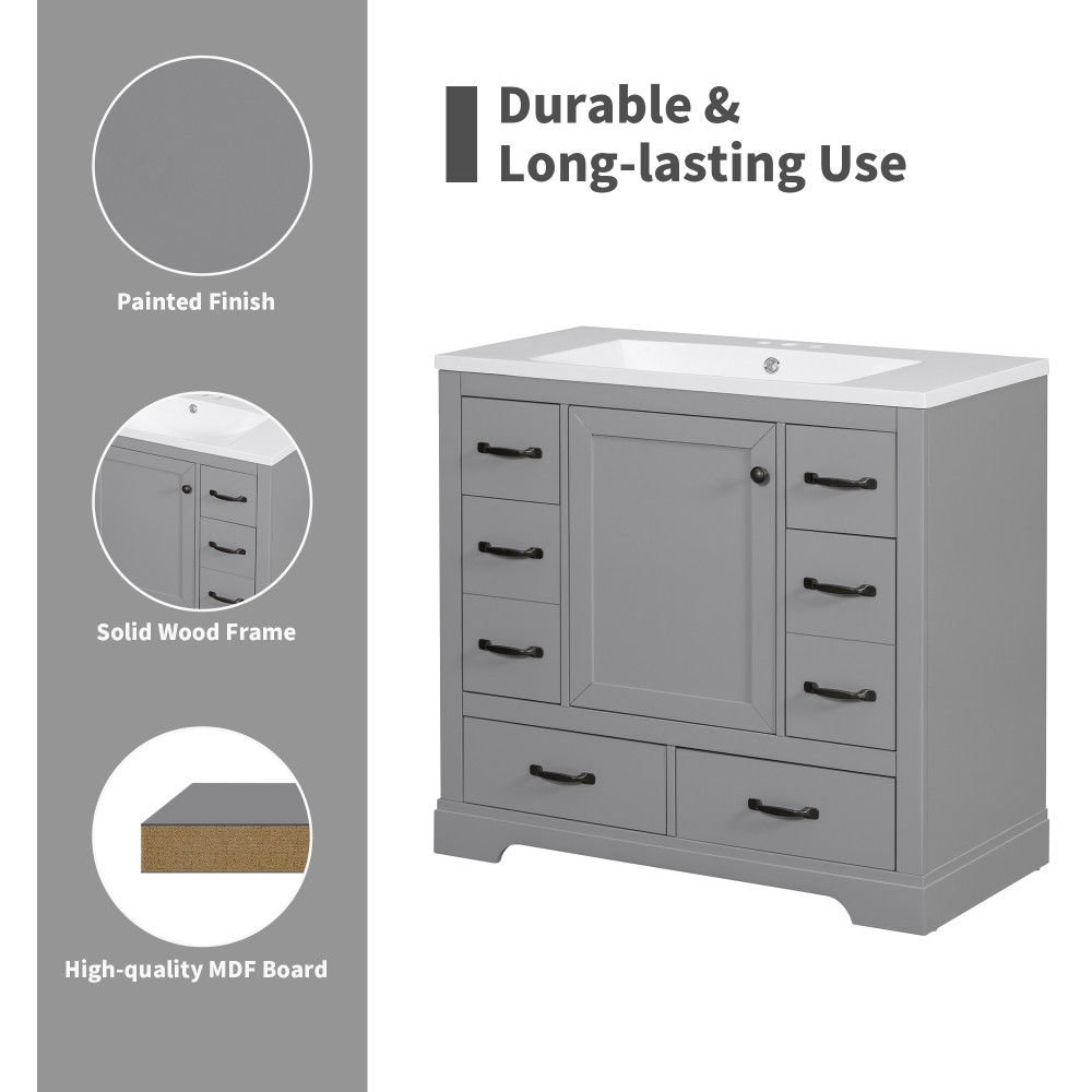 Bathroom Vanity Base Cabinet Six-Drawer Design Features Adjustable Shelves