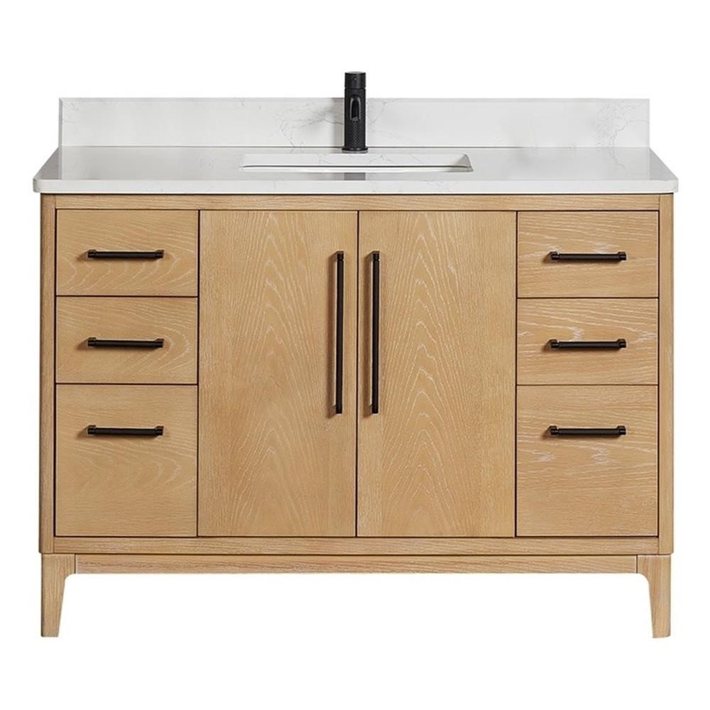 Gara 48″ Single White Grain Composite Stone Countertop Vanity – Washed Ash Gray