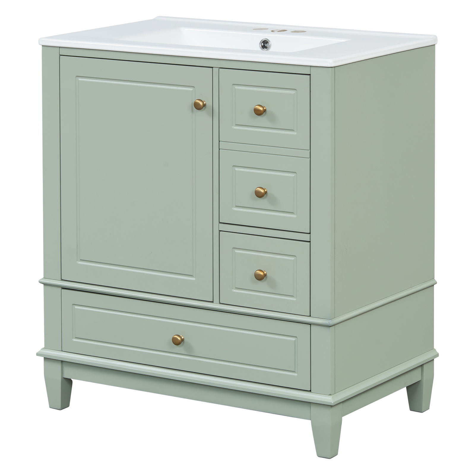 30″ Bathroom Vanity w/Ceramic Sink Freestanding Solid Wood Storage Cabinet Shelf