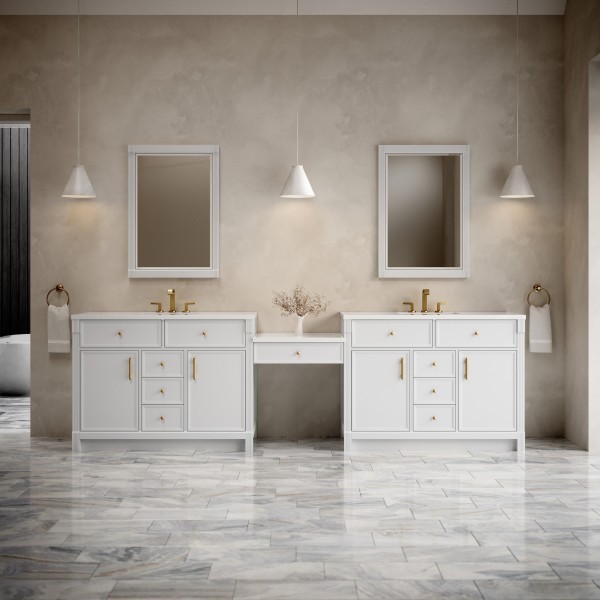 120″ James Martin Bellshire 660-VMC120-BW-3WZ Dual Vanity Cabinet White Zeus Top