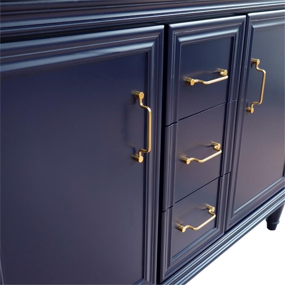 49 in. Double Wooden Vanity Blue with White Quartz Round Sink