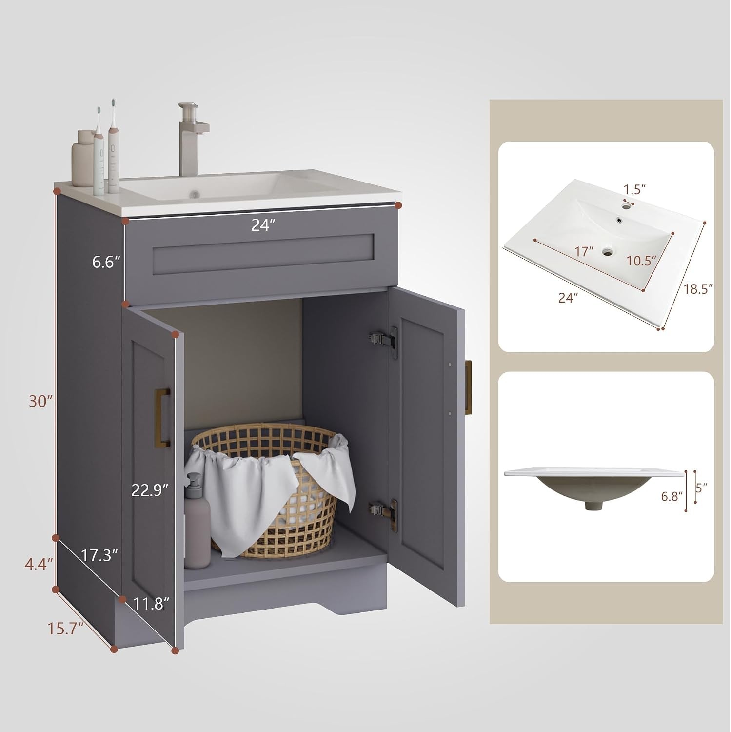 24 Inch Bathroom Vanity with Sink Bathroom Storage Vanity Cabinet for Small