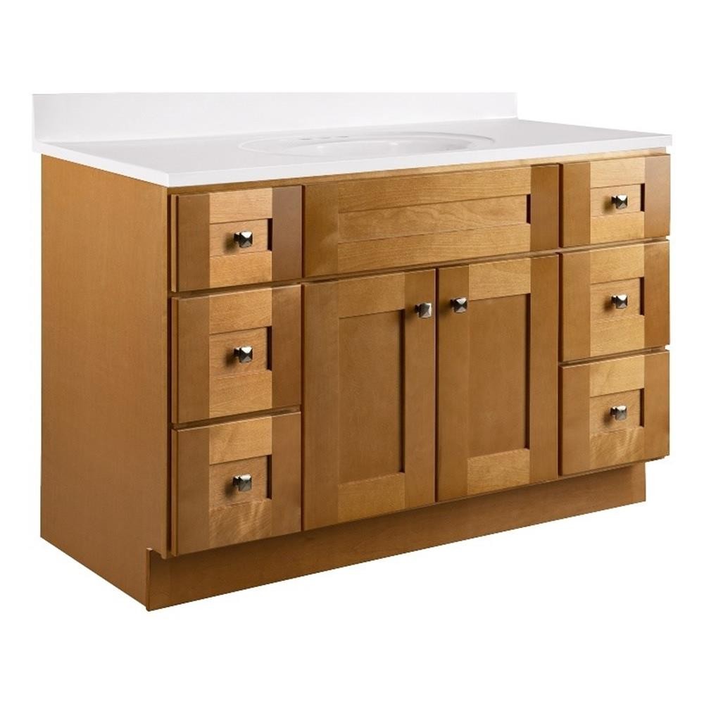 Brookings Bath Vanity Assembled 49×22 – Birch Base and Solid White Top